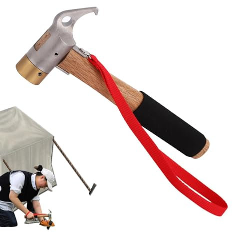Nagelhammer, Heringshammer - Hammer mit Holzgriff, stoßdämpfender Abzieher, praktischer Hammer für Camping, Wandern, Camping im Freien