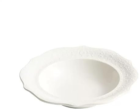 Platos Plato De Cena De Cerámica Plato Hondo Redondo Patrón En Relieve para El Hogar Restaurante Café Plato De Ensalada Plato De Sopa Blanco Puro