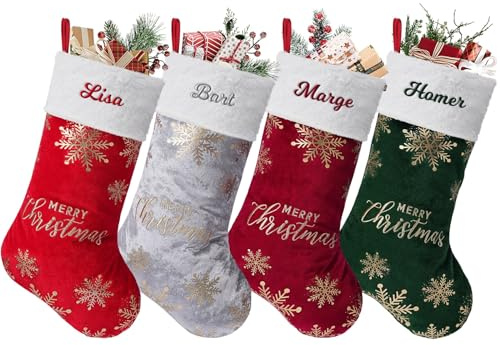 NIBESSER Weihnachtsstrumpf Personalisiert mit Namen 4er Große Stickerei Nikolausstrumpf Personalisierten Weihnachtsstrümpfe Nikolausstiefel Kamin Weihnachtssocken Weihnachten hängende Taschen