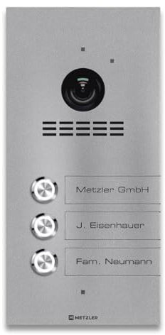 Metzler VDM10 2.0 Video Sprechanlage mit Türöffner (Stromversorgung), Anschluss 2-Draht IP, Türsprechanlage mit HD-Kamera, 3 Familienhaus Sprechanlage, Smartphone App, in RAL9007 Graualuminium | Kian