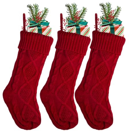 Relosy Weihnachtsstrümpfe - Große Familienstrümpfe, gestrickte Urlaubsstrümpfe, Baumschmuck für Kamin Urlaub Party 3