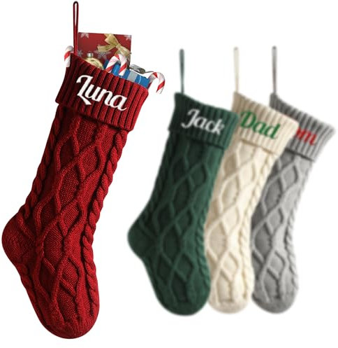 Nikolausstrumpf mit Gestickter Namen Nikolausstrumpf Personalisiert Weihnachtsstrumpf Nikolausstiefel zum Befüllen Weihnachtssocken zum Aufhängen Nikolausstrumpf Groß für Feiertags, Dekoration (Rot)