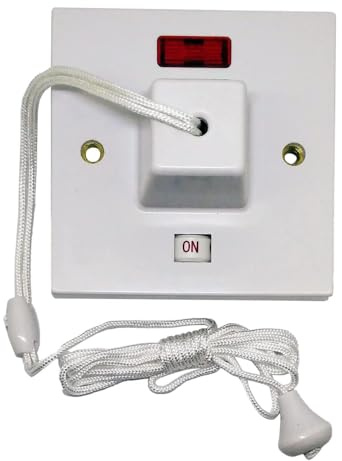 HUBIBUBI Bathroom Pull Down Light Switch White - 45A Double Pole Shower Ceiling Pull Cord Switch Mechanical Neon Indicator for Kitchen Living Bedrooms (Bathroom Pull Down Light Switch, White)