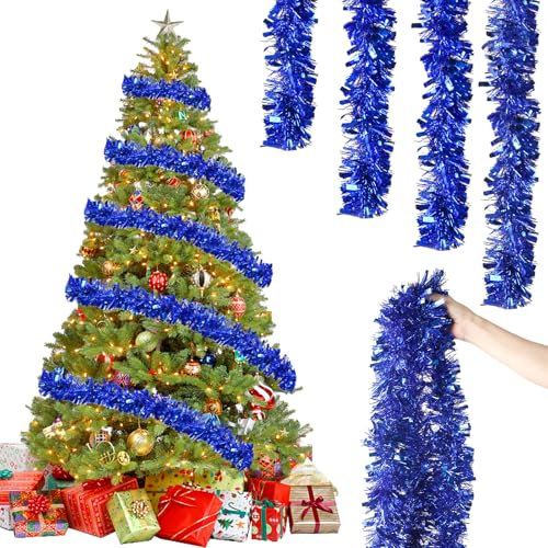 6 Stück x 2M Weihnachten Lametta Girlande, Lametta Girlande Weihnachtsgirlande, Glitzernd Girlande Weihnachten Innen-Und Außen für Weihnachtsbaum Weihnachtsfeier, Lametta Weihnachtsdekoration Blau