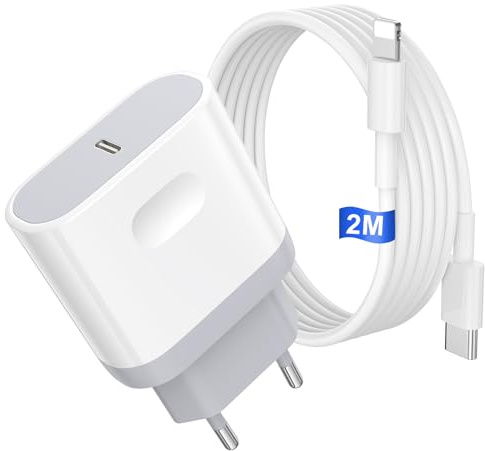Caricatore iPhone 20W - Certificato MFi - Caricabatterie Rapido USB C con Cavo Lightning 2M Alimentatore a Ricarica Rapida PD 3.0 per iPhone 14/14 Pro Max/14 Pro/14 Plus/13/12/11/Xs/Xr/X/8