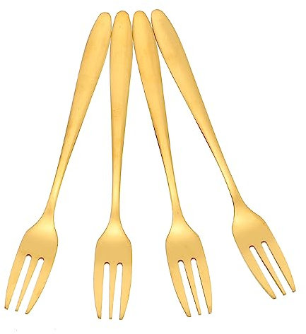 Cabilock Home Use 4 Pack Forchette Per Dolci Color Oro Forchette Per Dolci Da Frutta A 3 Punte Stoviglie in Metallo in Acciaio Inossidabile