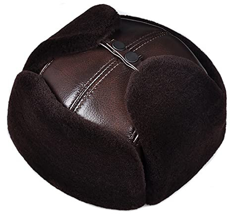 ASerZenith Wintermützen, Mütze Unisex Ledermütze Kunstpelzmütze mit Ohrenklappen Halten Sie den Winter warm(Brown-61-62cm)