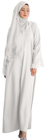 Muslimische Kleider für Damen, einfarbig, Trompetenärmel, Abaya, muslimisch, edel, langes Kleid, Damen, große Kleidung für Alltag, Hochzeit, Abend, Party, Hochzeitskleid – enthält Hijab