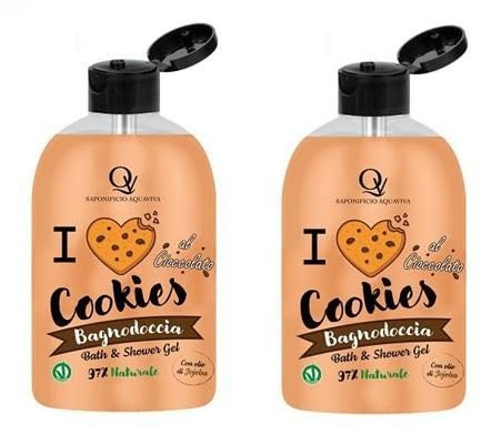 Bagnoschiuma Set da 2, 4 o 8 Pezzi, 500 ml, Fragranze Cookies, Cocco e Cioccolato, Cheesecake, Latte e Miele (2 pezzi, COOKIES)