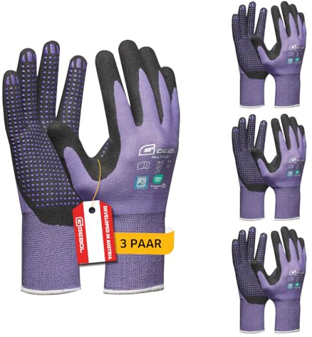 Gebol Multi Flex Lady | Guanti da lavoro con rivestimento in nitrile e gommini | Guanti in nitrile dermatologicamente testati | Guanti da giardinaggio con grip per donna | Taglia XS (Gr 6) | Lilla | 3
