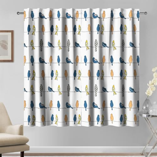 Kzzfqxb 140x229cm Bambini Disegno Cartone Animato Tende 2 Pannelli, Uccelli sui Fili Elettrici per Finestre, Arredamento Grazioso per Ragazzi Ragazze Camera da Letto Asilo Nido Soggiorno