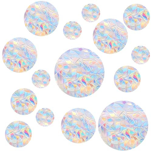 HJZHII 52 Pcs Circle Window Decals, Anti-Collision Windows Decal to Save Bird No Glue Circle Window Clings Reusable Prismatic Rainbow Save Bird Stickers No Residue Prismatic Vinyl Sticker