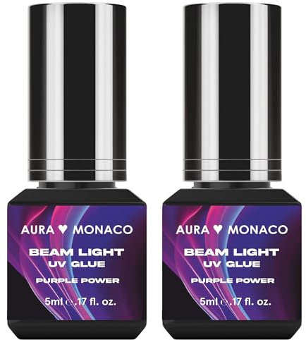 BEAMLIGHT LASHES | Beam Light UV Wimpernkleber Purple Power – 2× 5 ml Lash Glue Set, 0.5 Sek. Trocknung, violett sichtbar dosierbar, nicht sichtbar auf Wimpern, klimastabil, für UV-Systeme