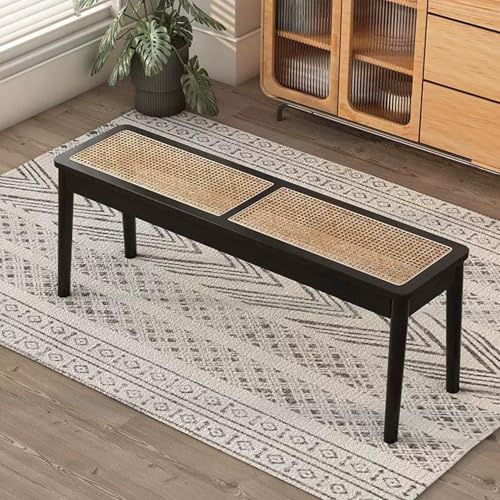 HARELA Esstischbank Rattan, Küchenbank Wohnzimmerbank, Bettbank Holzbank Rustikale Home Décor Möbel, für Flur, Wohnzimmer, Sitzbank Schlafzimmer, Schuhbank(Black,160cm/63in)