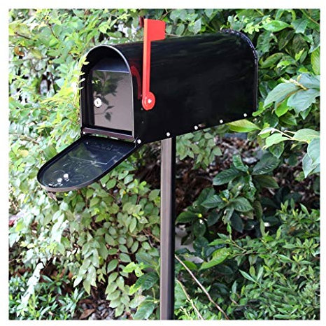 CQIKRWGWS Mailbox, Outdoor-Standing Galvanised Steel Weatherproof Post Box Lockable American Style Newspaper Security Letterboxes for outside wall, wedding (Black)