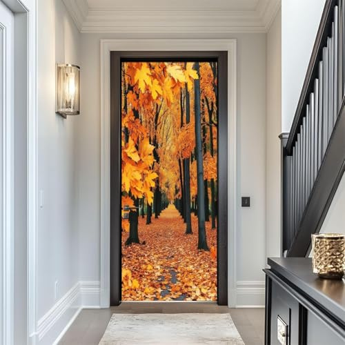 3D Adesivo per Porta Paesaggio Autunnale Adesivi Porte Interne, Adesivo per Porte Foglia D'acero Murale Carta, Autoadesivo Camera da Letto Soggiorno Parete Arredo Poster Parati 77 x 200 cm q.6430