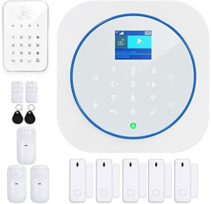 Kit Alarma Casa, Zonan G12 Sistema de alarma de seguridad TUYA WIFI TOQUE TOCINO INALLADO GSM RFID Control de la aplicación de tarjeta Remolina Alarma de fuego Kits de inicio inteligente(J)