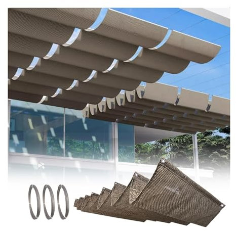 LXBAMKEA Retráctil Ola Velas De Sombra, Bloqueo UV para Exteriores Toldo con Kit De Montaje, Rectángulo Pérgola Toldo para Jardín Patio Jardín Globo Terraza Cubierta De Sombra(Bruin)