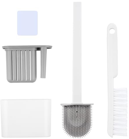 Silicone Toilet Brushes & Holders, Bathroom Toilet Brush Set with Soft TPR Flexible BristlesToilet Cleaning Brushes with Base for Anti-drip & Crevice Brush for Bathroom Accessories Home Essentials