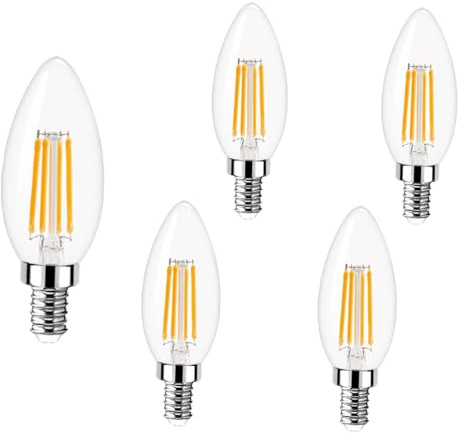 YELANGU E14 LED Candle Bulbs C35 6W 2700K Warm White, Pack of 5 | Clear glass, 600lm, CRI85+, 360° beam,E14 SES base, Non-dimmable, for chandeliers, wall sconces and dining rooms