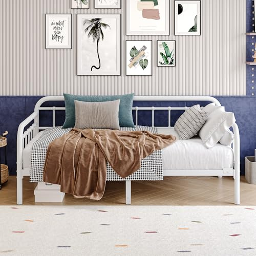 HAHRIR 90 x 200 cm, divano letto in metallo, robusta struttura in acciaio, design moderno, adatto per soggiorno/camera da letto, divano letto salvaspazio, facile da montare, bianco