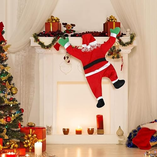 Homoyoyo Kletternder Weihnachtsmann Weihnachtsdeko zum Hängen Verstellbare Samtfigur für Baum Wand Dach und Kamin Wetterfeste Weihnachtsdekoration für Innen und Außen
