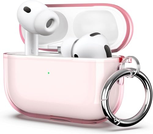 ULAK för Airpods Pro 3 fodral genomskinligt, designat skyddande AirPod Pro fodral mjukt TPU transparent stöttåligt fodral tillbehör med nyckelring för Airpods Pro 3 [främre LED synlig] – rosa