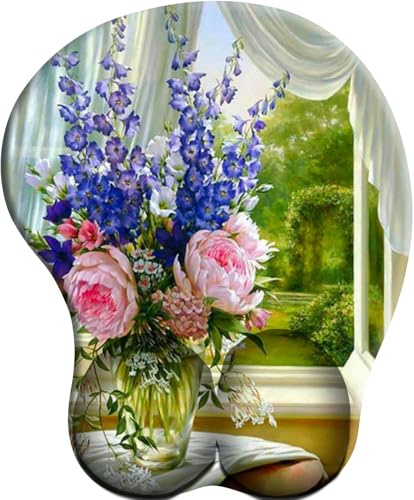 3D Tapis de Souris avec Repose-Poignet Ergonomique, Mousepad Gamer Tapis avec RemplissageMousse à mémoire, Base Antidérapant, Résistant à Usure，Vase de Rebord de fenêtre