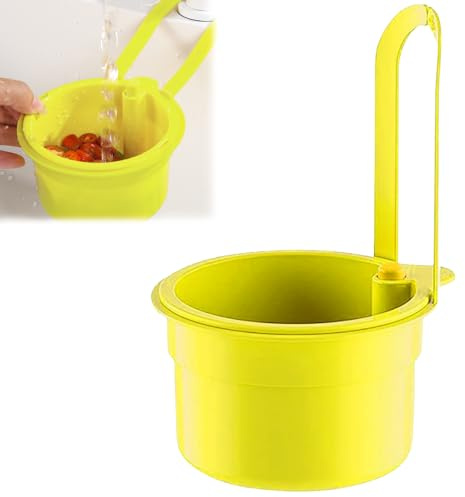 ZYEKIU Avloppskorg för diskbänk, Sink Strainer Basket, Diskbänk Sil för kök, Durkslag med knapp, tvätta grönsaker, frukt, pasta, hem och badrum (gul)