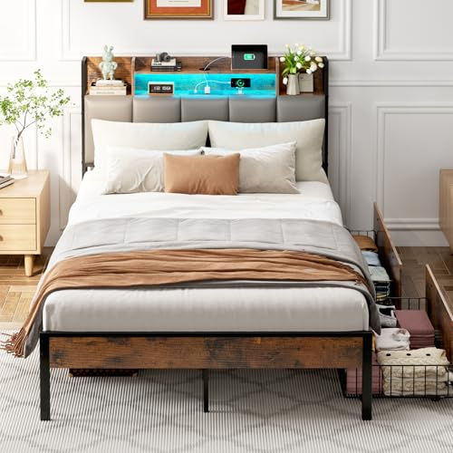 ODK 4ft6 Double Bed Frame with Storage Upholstered Headboard