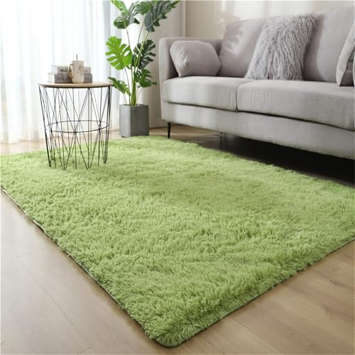 Hearda Alfombra Salon Pelo Largo Antideslizante Fondo, Cálido Super Suaves Mullida Alfombras, Versátil Dormitorio Lavables Tapete, Grandes Tapete Sala, Alfombra de Cama (Verde,120x160cm)