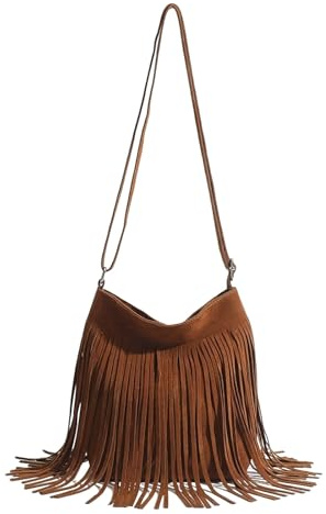 HuiYStar Bolso de Bandolera con Flecos Estilo Western para Mujer Tote Bag Boho Con Borlas Hobo Bolso de Hombro
