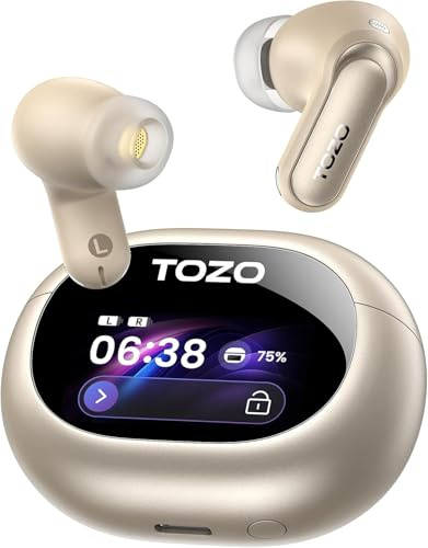 TOZO NC20 Pro Active Noise Cancelling Wireless Earbuds with Smart Touch Screen, LDAC Hi-Res Audio, Stereo Bass, 6 Mics AI Call Ear Buds, 80H Playtime, IPX8, AI Translation Earbuds, Wireless Charging