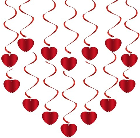 14PCS Valentines Decorations, Valentine's Day Swirl Love Hanging Heart Pendant Galentines Decorations, Ceiling Window Wall Decorations for Romantic Party, Wedding, Anniversary Decoration Supplies