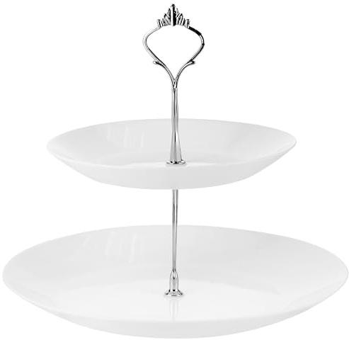 Festa Italia Etagere Glas - 2 Stöckig - Weiß Etageren - Kuchenständer Cupcake-Halter - Obstetageren - Obst Kekse Süßigkeiten Servierplatte - Gebäck gestuftes Serviertablett für Weihnachten