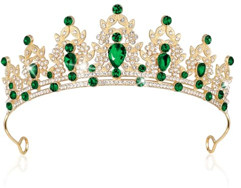 AOOSA Diademe Femme, Couronne Gateau Princesse Strass, Or Vert