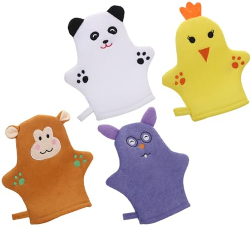 Alipis Moufles de Bain Exfoliants pour Garçon et Filles 4 Pièces en Polyester Doux, Respectueux Peau, Massage Corporel, Accessoires de Bain pour Garçons et Filles