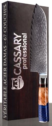 Cuchillo Santoku Acero Damasco Auténtico 67 Capas Cuchillo Japonés Profesional para cualquir Cocinero Set Juego Cuchillos Japoneses Cocina Acero Alto Carbono Patrón Damasco Afilado Damascus Knife