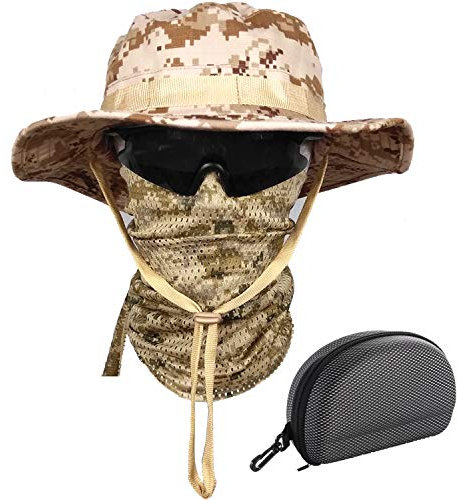 QMFIVE Taktische Boonie Sonnenhut Wide Brim Hut Camo Schal Outdoor Eimer Camping Wandern Schal Unisex