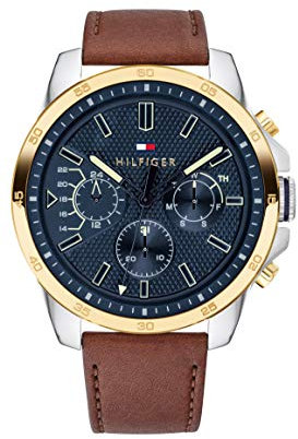 Tommy Hilfiger Multi Zifferblatt Quarz Uhr für Herren mit Hell-Braunes Lederarmband - 1791561