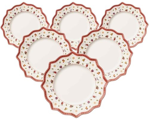 Villeroy & Boch Toy's Delight Speiseteller 6er Set, 28 cm, Weihnachtsgeschirr, Ess- und Servierteller für Weihnachten, Premium Porzellan, Weiß