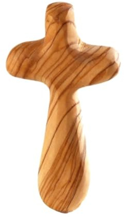 Kassis Geschenkartikel Kreuz als Handschmeichler aus Olivenholz 10,5 cm – handgefertigtes Kreuz aus Bethlehem – Trostspender und spirituelles Geschenk zu christlichen Anlässen - 5er Pack