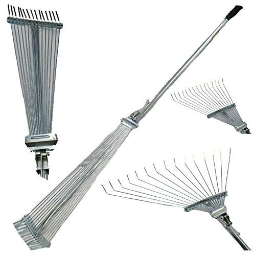 Expanding Adjustable Lawn Rake - Lightweight Garden Hand Tool | Leaves, Leaf Collector | Lightweight, Durable, and Versatile Rake for Soil, Moss, and Lawn Levelling - Clean Up Tool