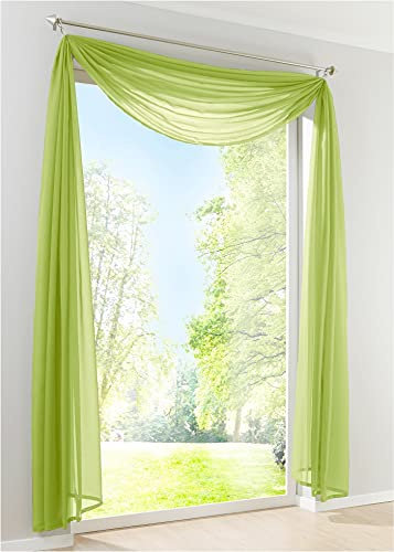 Yaland Voile Bogenvorhang Uni Querbehang HxB 600x140cm Grün 1 Stück | Transparenter Hochzeitsvorhang Chiffon Freihandbogen einfarbig Wohnzimmer Gardinenschal Schalvorhang Bogenform