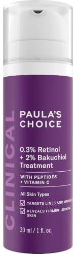 Paula's Choice Clinical 0,3% Retinol + 2% Bakuchiol Treatment, 30 ml | Anti-Aging Serum Glättet Feine Linien & Fältchen - Ebnet den Teint & Lässt Braune Flecken Verschwinden - mit Peptiden