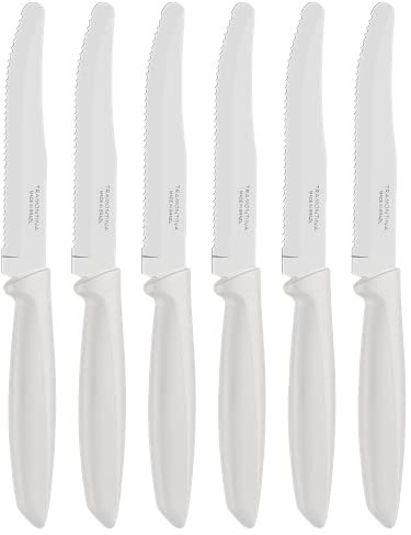 Tramontina Kitchen Knives Set of 6, Serrated Fruit Tomato Cooking Knife, Vegetable Chopper Peeler, Stainless Steel, Multipurpose, Rounded Tip, White, 23498355