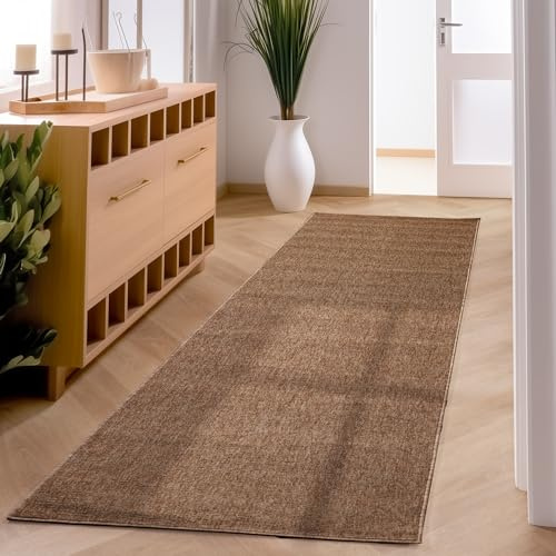 SIMPEX Teppich 80x150 cm Braun, Einfarbiger Kurzflor Schlingenteppich für Flur, Küche oder Wohnzimmer, Modern, pflegeleicht & maschinengewebt