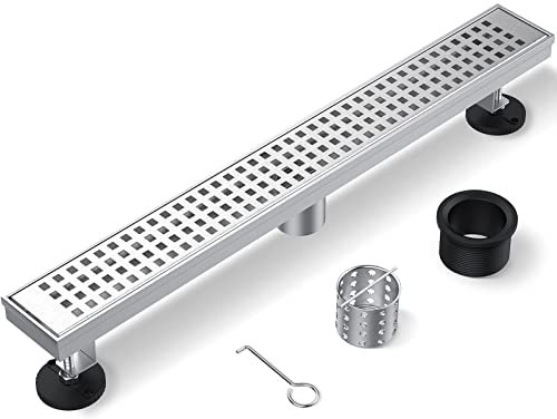 ZEKOO Drenaje de ducha lineal de níquel cepillado de 32 pulgadas,Drenaje de piso de acero inoxidable 304 para baño,Desagüe de piso de ducha rectangular con rejilla extraíble, drenaje lineal