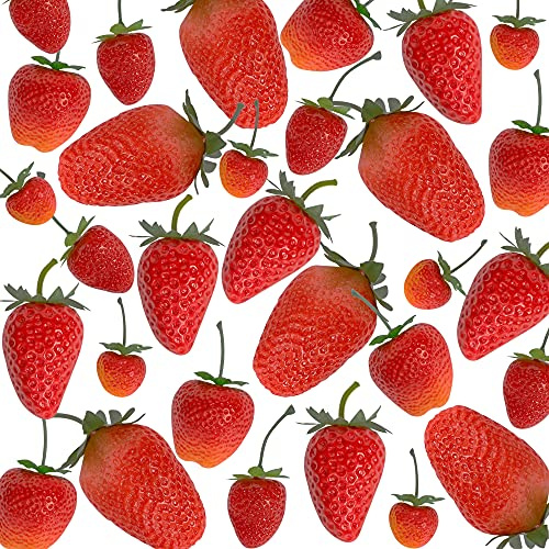 Happy Trees 30 Pieces Artificial Strawberries Assorted Size, Lifelike Plastic Fake Fruit Decoration for Home Kitchen Party Photography Props (Red)