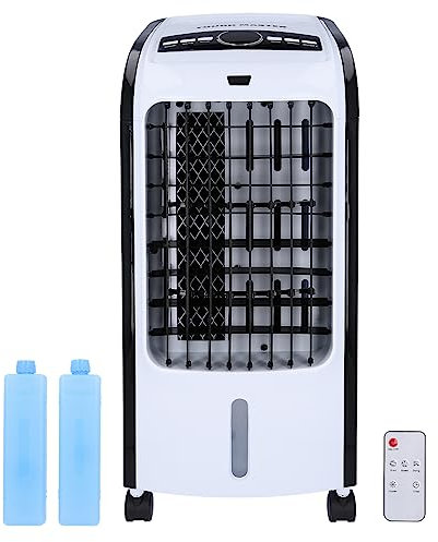 Portable Air Cooler Humidifier Function 3L Water Tank 2 Ice Packs 3 Speed Settings & Remote Control, Oscillating Function, Lightweight, Portable Air Cooler With Wheels for Home & Office TOUGH MASTER